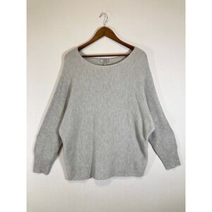 Minimalist JCP Women‎ 1X Light Grey Wool Blend Ribbed Dolman Sleeve Sweater